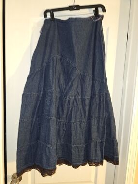 Women’s Dark Blue Denim Tiered Maxi Skirt